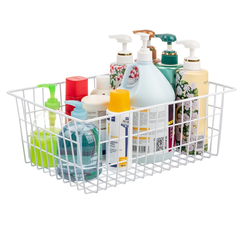 iPEGTOP Wire Storage Freezer Baskets, Set of 2 13.4" Household Organizer Storage Bins Fridge Basket Rack with Handles for Kitchen Cabinets, Pantry, Office, Bathroom Organization - White - Image 3